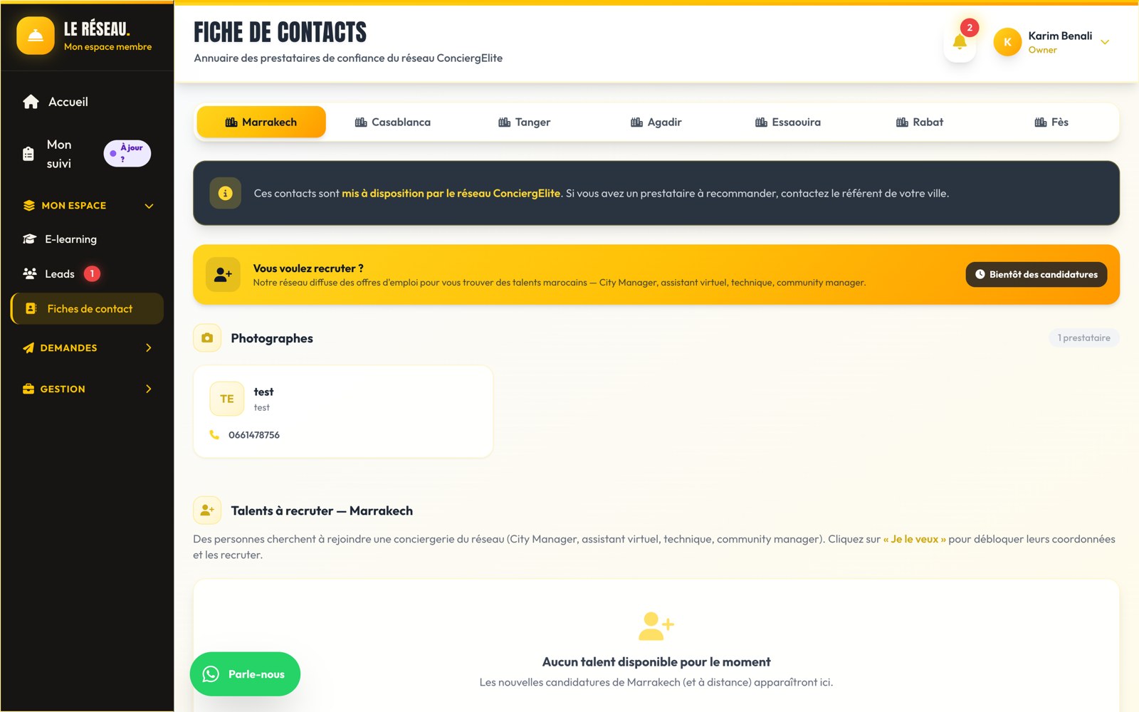 Les fiches de contacts dans ton espace