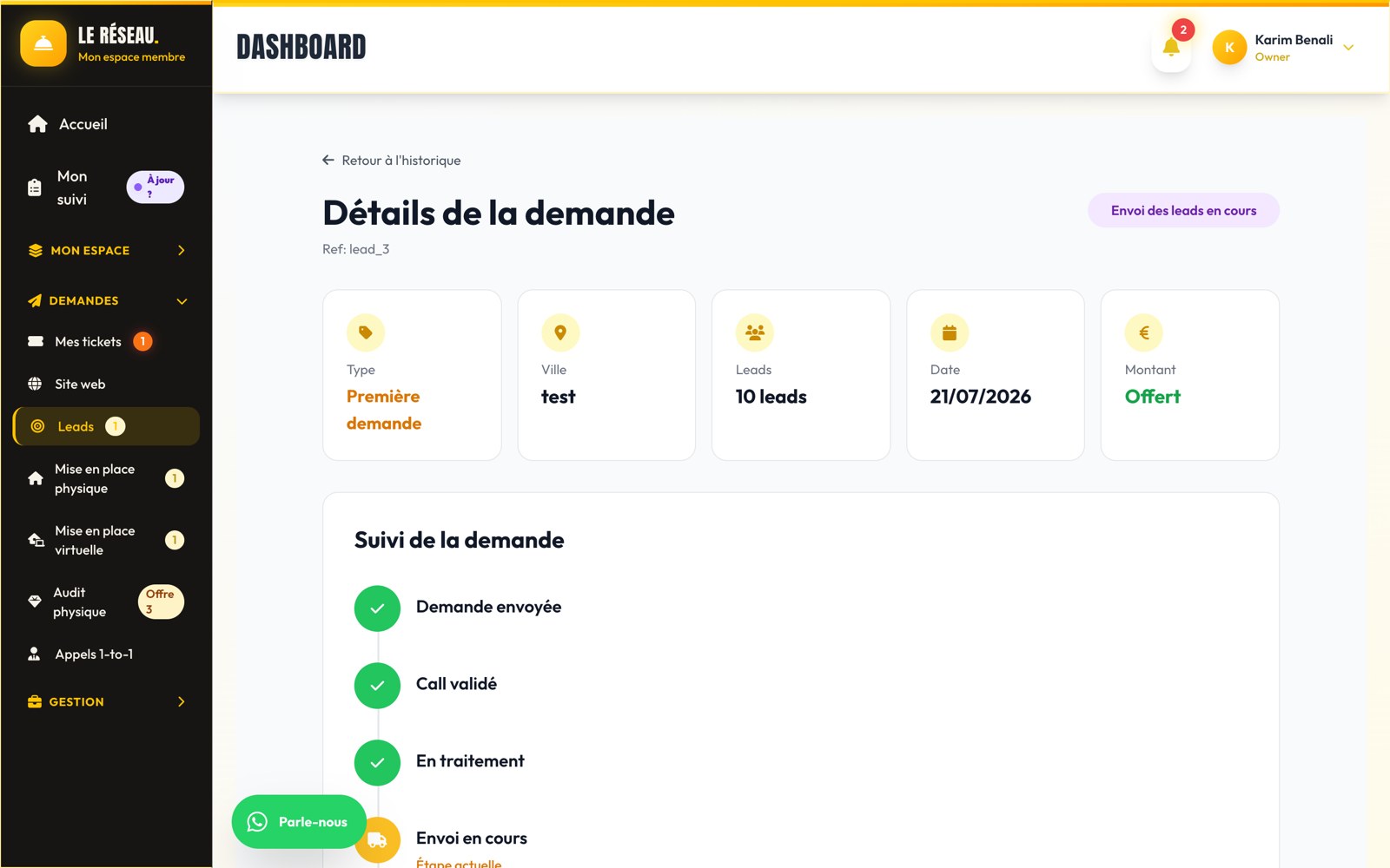 La fiche d'un propriétaire dans ton espace